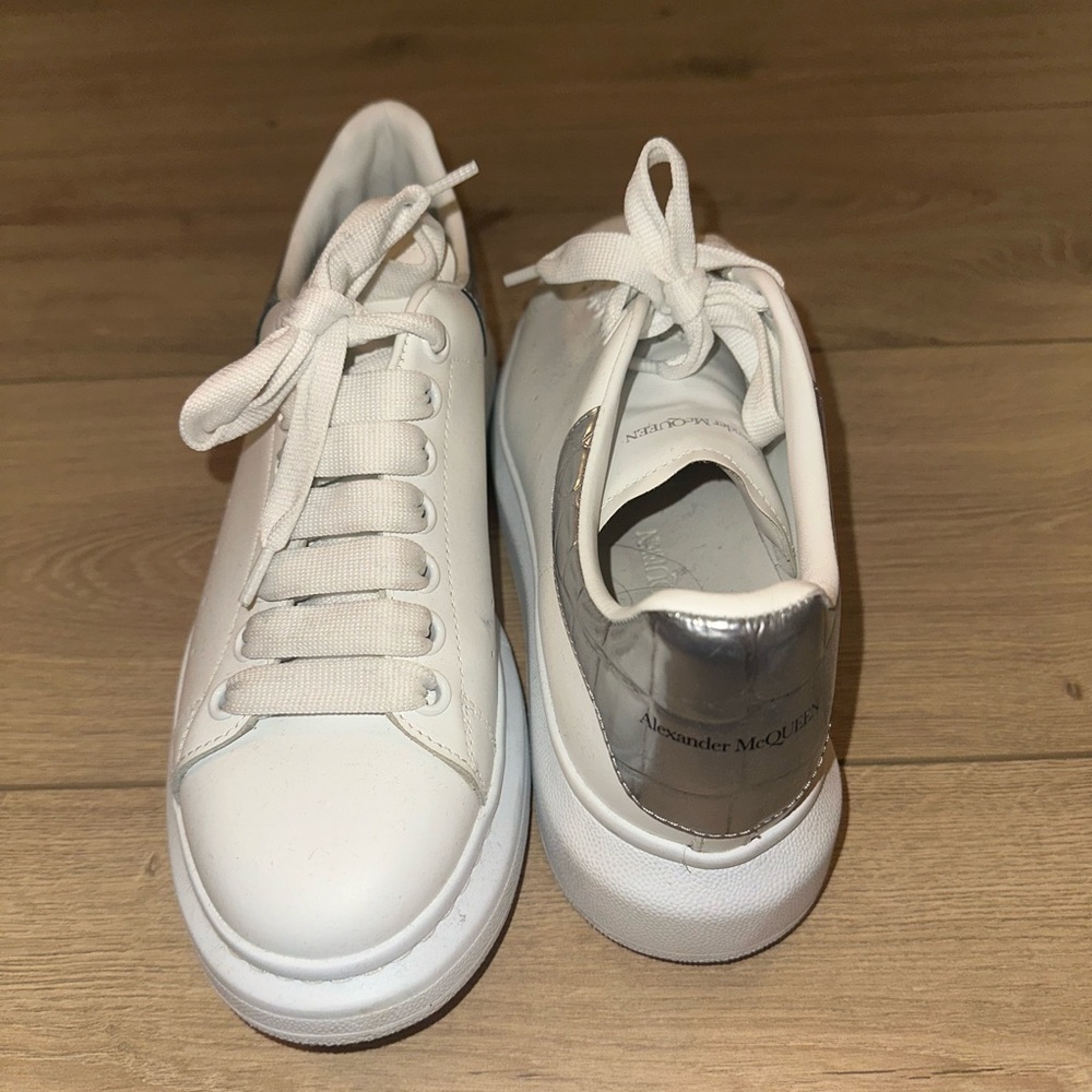 Alexander McQueen White Sneakers with Silver Detail